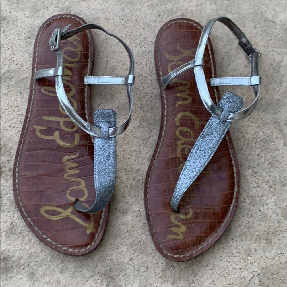 Sam Edelman Gigi Silver Glitter TStrap Sandal Sz 8